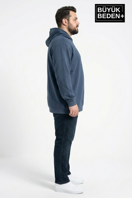 Erkek Büyük Beden İnce Kapşonlu Kollar Ve Etek Ribanalı ince Swatshırt SPR26BSW957