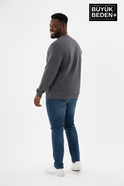 Erkek Büyük Beden M Baskılı Bisiklet Yaka ince Sweatshirt SPR26BSW956-13