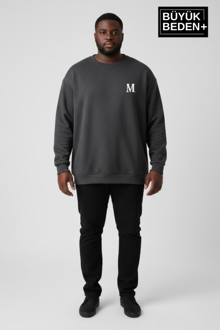 Erkek Büyük Beden M Baskılı Bisiklet Yaka ince Sweatshirt SPR26BSW956-13