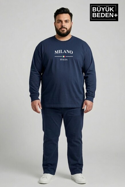 Erkek Büyük Beden Milano İtalia Baskılı 2 İplik Bisiklet Yaka Tişört SPR26BTS942-9