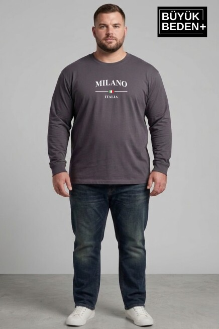 Erkek Büyük Beden Milano İtalia Baskılı 2 İplik Bisiklet Yaka Tişört SPR26BTS942-9