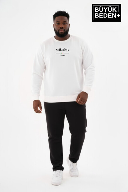 Erkek Büyük Beden MİLANO İTALiA Baskılı Bisiklet Yaka Sweatshirt SPR26BSW956-9