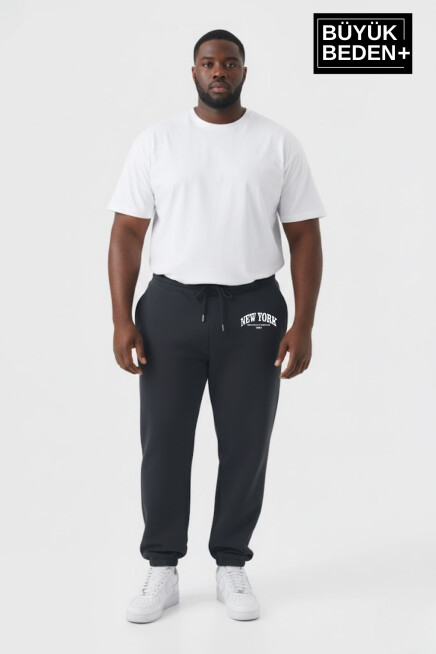 Erkek Büyük Beden New York Baskılı Paça Lastikli Rahat Kesim Jogger İnce Eşofman Altı SPR26BEA951-5