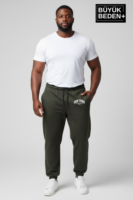 Erkek Büyük Beden New York Baskılı Paça Lastikli Rahat Kesim Jogger İnce Eşofman Altı SPR26BEA951-5