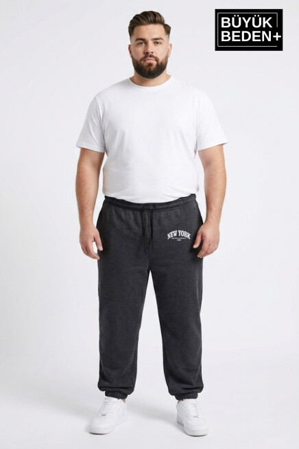 Erkek Büyük Beden New York Baskılı Paça Lastikli Rahat Kesim Jogger İnce Eşofman Altı SPR26BEA951-5