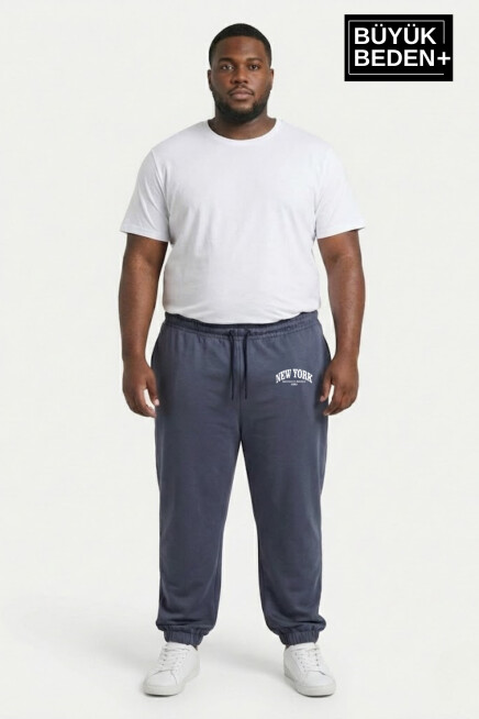 Erkek Büyük Beden New York Baskılı Paça Lastikli Rahat Kesim Jogger İnce Eşofman Altı SPR26BEA951-5