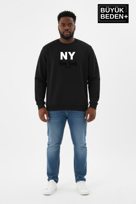 Erkek Büyük Beden NY Newyork Baskılı Bisiklet Yaka ince Sweatshirt SPR26BSW956-15