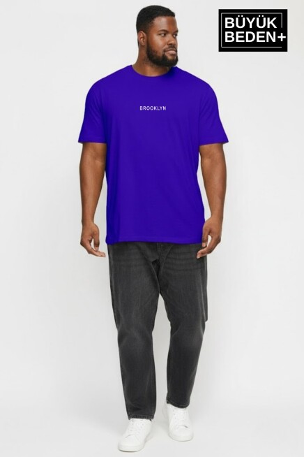 Erkek Büyük Beden Orta Brooklyn Baskılı 3xl-6xl Bisiklet Yaka Tshırt SPR26BTS510-8