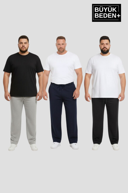 Erkek Büyük Beden Paça Reçme İnce Eşofman Altı 3’lü Set – Rahat Kalıp SPR26BEA952+3