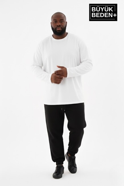 Erkek Büyük Beden Uzun Kollu 2 İplik Bisiklet Yaka Tişört