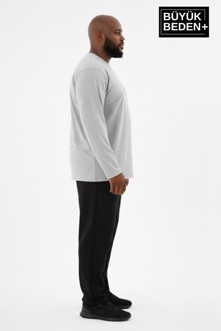 Erkek Büyük Beden Uzun Kollu 2 İplik Bisiklet Yaka Tişört