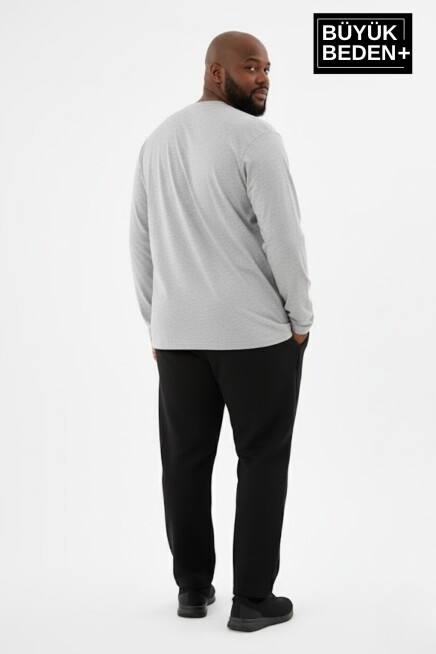 Erkek Büyük Beden Uzun Kollu 2 İplik Bisiklet Yaka Tişört