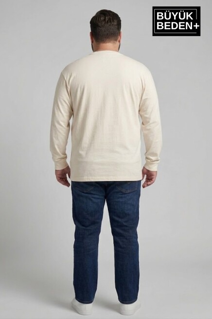 Erkek Büyük Beden Uzun Kollu 2 İplik Bisiklet Yaka Tişört SPR26BEA942