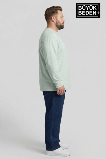 Erkek Büyük Beden Uzun Kollu 2 İplik Bisiklet Yaka Tişört SPR26BEA942