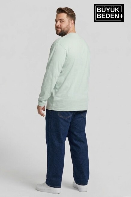 Erkek Büyük Beden Uzun Kollu 2 İplik Bisiklet Yaka Tişört SPR26BEA942