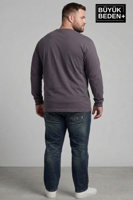 Erkek Büyük Beden Uzun Kollu 2 İplik Bisiklet Yaka Tişört SPR26BEA942