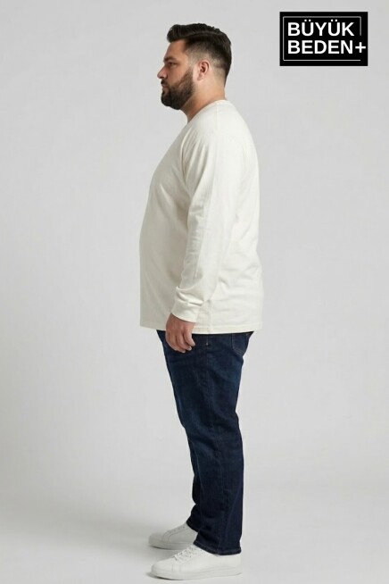 Erkek Büyük Beden Uzun Kollu 2 İplik Bisiklet Yaka Tişört SPR26BEA942