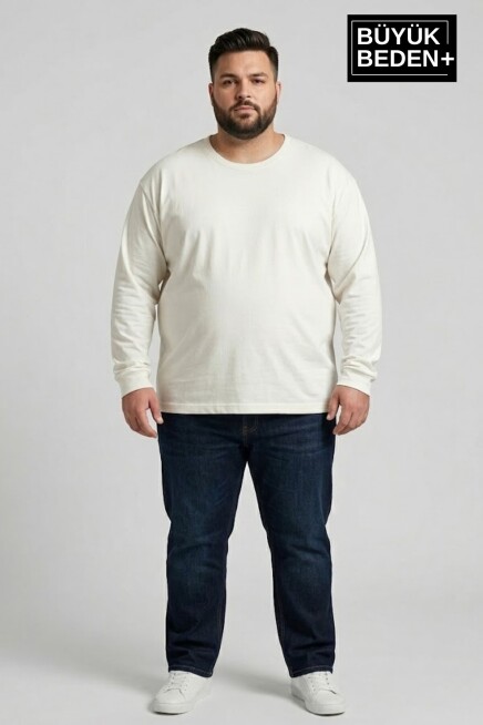 Erkek Büyük Beden Uzun Kollu 2 İplik Bisiklet Yaka Tişört SPR26BEA942