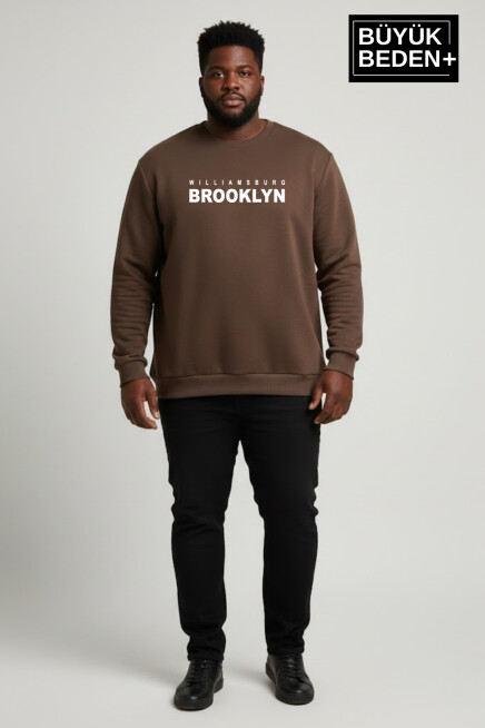 Erkek Büyük Beden Willams Brooklyn Baskılı Bisiklet Yaka ince Sweatshirt SPR26BSW956-16