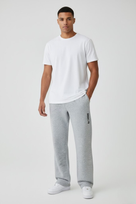 Erkek İçi Polarlı 3 iplik Kalın Brooklyn Baskılı Eşofman Altı SPR25EA70