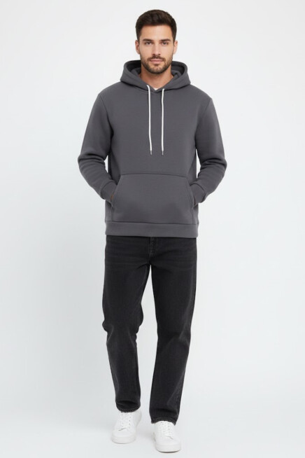 Erkek Kapşonlu Rahat Kalıp İçi Polarlı 3 iplik Kalın SweatShırt spr25sw55