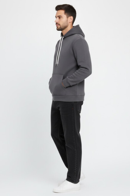 Erkek Kapşonlu Rahat Kalıp İçi Polarlı 3 iplik Kalın SweatShırt spr25sw55