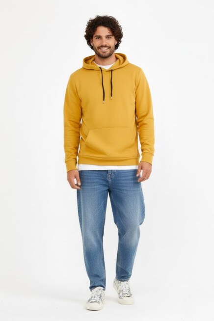 Erkek Kapşonlu Rahat Kalıp İçi Polarlı 3 iplik Kalın SweatShırt spr25sw55
