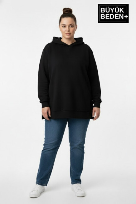 Kadın Büyük Beden 2 li Set Kapşonlu Tunik ince Sweatshırt  SPR26BTK991+2