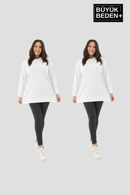 Kadın  Büyük Beden 2li Set ince Sweatshırt Tunik SPR26BTK990+2