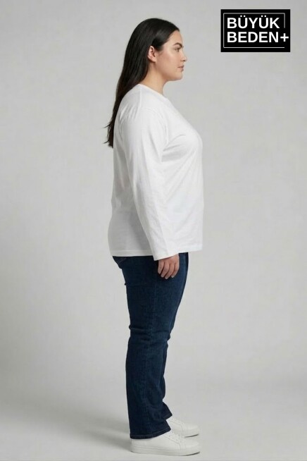 Kadın Büyük Beden 2li Set Uzun Kollu 2 İplik Bisiklet Yaka Tişört SPR26BEA942+2