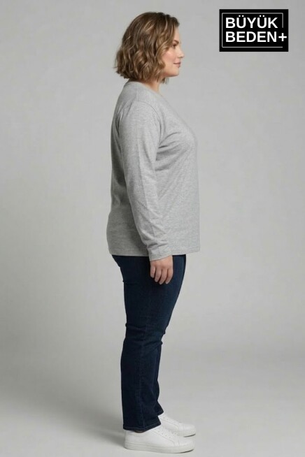 Kadın Büyük Beden 2li Set Uzun Kollu 2 İplik Bisiklet Yaka Tişört SPR26BEA942+2