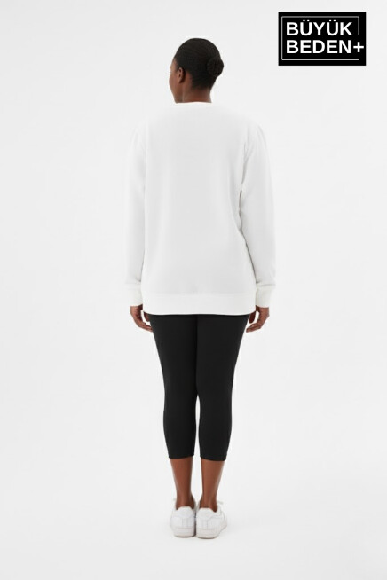 Kadın Büyük Beden A Baskılı Bisiklet Yaka ince Sweatshirt SPR26BSWK956-12