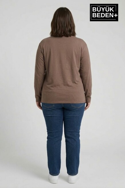 Kadın Büyük Beden Air Baskılı 2 İplik Bisiklet Yaka Tişört SPR26BTS942-1