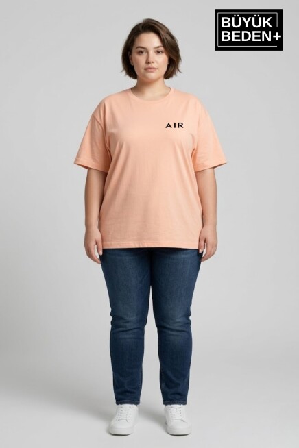 Kadın Büyük Beden AR Baskılı 3xl-6xl Bisiklet Yaka Tshırt SPR26BTSK510-1