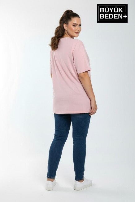 Kadın Büyük Beden AR Baskılı 3xl-6xl Bisiklet Yaka Tshırt SPR26BTSK510-1