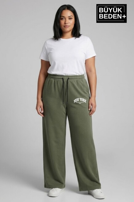 Kadın Büyük Beden Bol Paça  Yüksek Bel Lastikli NewYork Baskılı Eşofman Altı SPR26BEA988-5