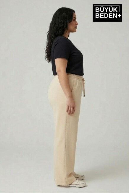 Kadın Büyük Beden Bol Paça  Yüksek Bel Lastikli Salaş Eşofman Altı SPR26BEA988