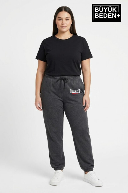 Kadın Büyük Beden BROOKLYN 1970 Baskılı Paça Lastikli Jogger İnce Eşofman Altı SPR26BEAK951-3