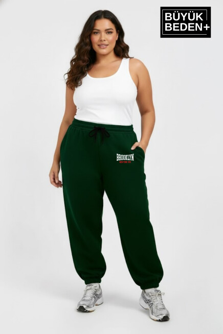 Kadın Büyük Beden BROOKLYN 1970 Baskılı Paça Lastikli Jogger İnce Eşofman Altı SPR26BEAK951-3