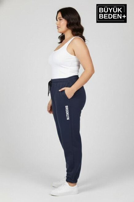 Kadın Büyük Beden BROOKLYN Baskılı Paça Lastikli  Jogger İnce Eşofman Altı  SPR26BEAK951-2