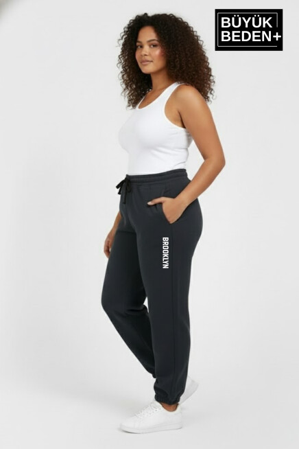 Kadın Büyük Beden BROOKLYN Baskılı Paça Lastikli  Jogger İnce Eşofman Altı  SPR26BEAK951-2