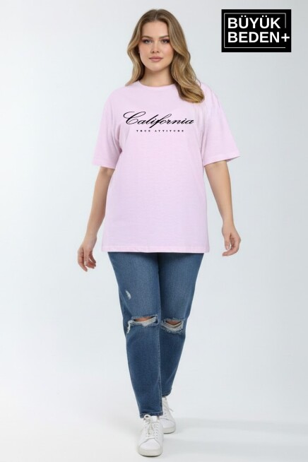 Süperlife Kadın Büyük Beden El Yazılı California Baskılı 3xl-6xl Bisiklet Yaka Tshırt SPR25BTSK510-7