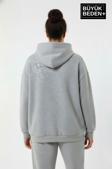 Kadın Büyük Beden Kapşonlu Capri Island Baskılı ince Swatshırt SPR26BSWK957-14