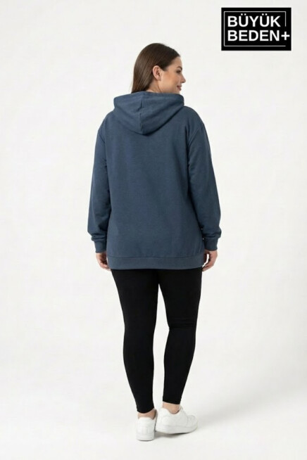 Kadın Büyük Beden Kapşonlu NY NewYork Baskılı ince Swatshırt SPR26BSWK957-15