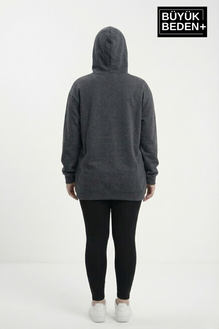 Kadın Büyük Beden Kapşonlu NY NewYork Baskılı ince Swatshırt SPR26BSWK957-15