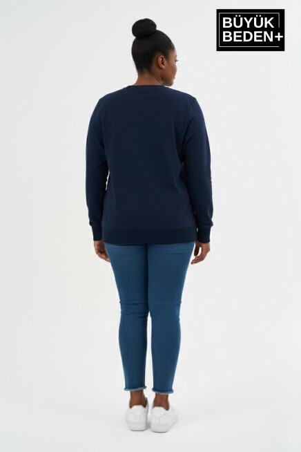 Kadın Büyük Beden M Baskılı Bisiklet Yaka ince Sweatshirt SPR26BSWK956-13