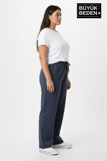 Kadın Büyük Beden N Logo Baskılı Rahat Kesim Paça Reçme ince Eşofman Altı SPR26EAK952-4