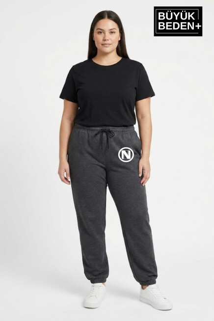 Kadın Büyük Beden N Logolu Paça Lastikli Rahat Kesim Jogger İnce Eşofman Altı SPR26BEAK951-4