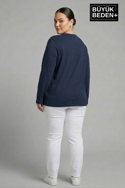 Kadın Büyük Beden New York Baskılı 2 İplik Bisiklet Yaka Tişört SPR26BTSK942-5