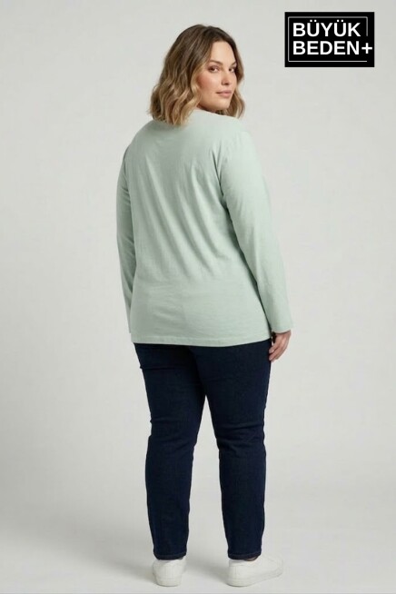 Kadın Büyük Beden New York Baskılı 2 İplik Bisiklet Yaka Tişört SPR26BTSK942-5